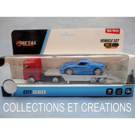 CITY SERIES CAMION REMORQUE + VEHICULE BLEU