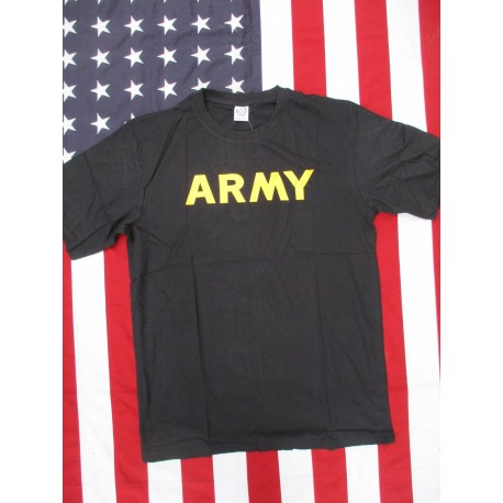 T-SHIRT NOIR "ARMY" JAUNE