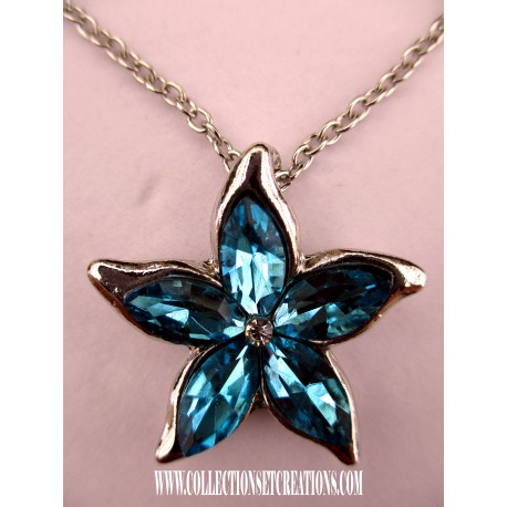 COLLIER FLEUR CRISTAL BLEU