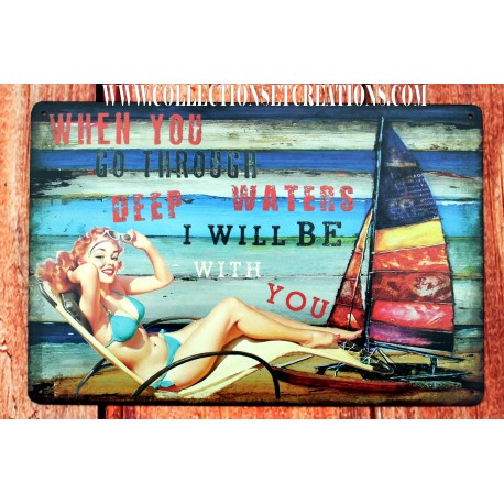 PLAQUE METAL "WHEN YOU GO THROUGH DEEP WATERS I WILL BE WITH YOU"