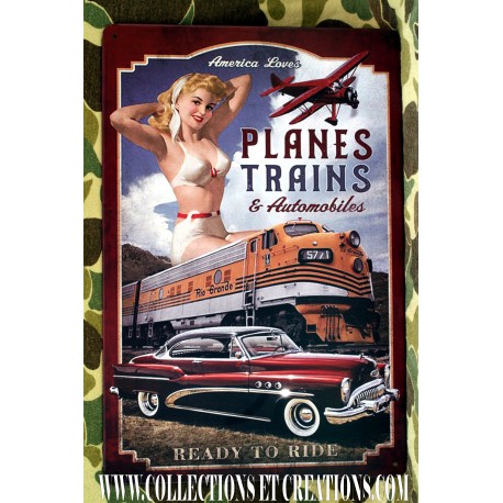 PLAQUE PIN-UP PLANES TRAINS & AUTOMOBILES